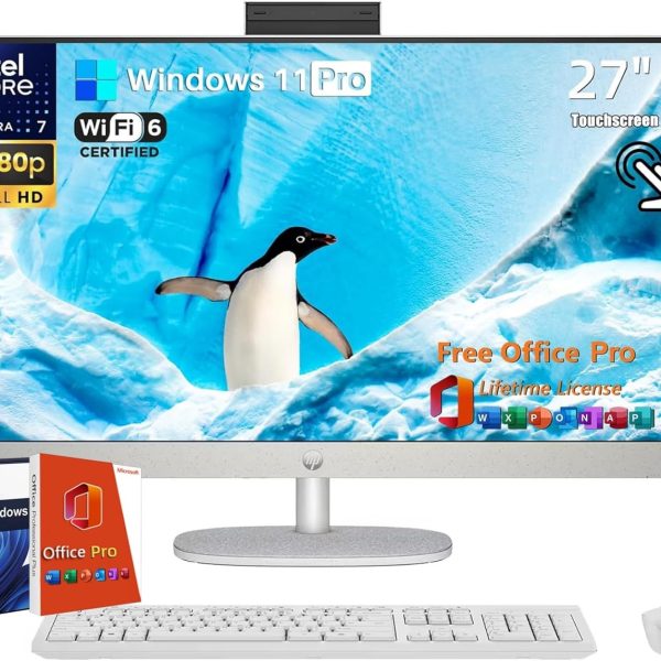 HP 24-CR1028NH ALL IN ONE DESKTOP PC INTEL ULTRA 7-155U 16GB 5600 DDR5 RAM 1TB NVME SSD 23.8'' DIAGONAL FHD TOUCH SCREEN 300 NITS DISPLAY CAMERA WIFI BLUETOOTH FREEDOS SHELL WHITE