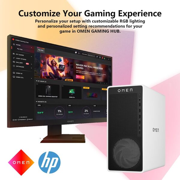 HP OMEN 16L GAMING DESKTOP | INTEL ULTRA 7-265F 2.4GHz | NVIDIA GEFORCE RTX 5060 Ti 16GB DEDICATED GRAPHICS | 32GB DDR5-5600 MHz (2 X 16GB) | 1TB SSD  | WIFI | BLUETOOTH | WINDOWS 11 PRO