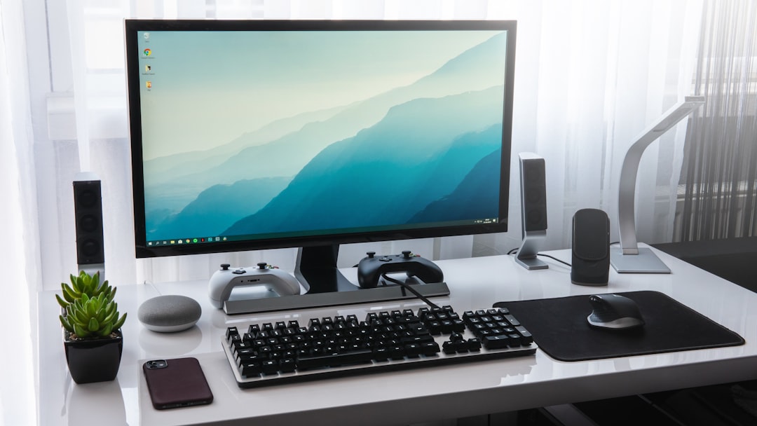 Computer monitor and keyboard desk setup