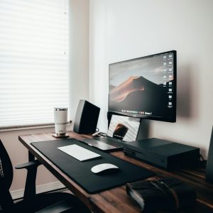Desktop tower computer near window