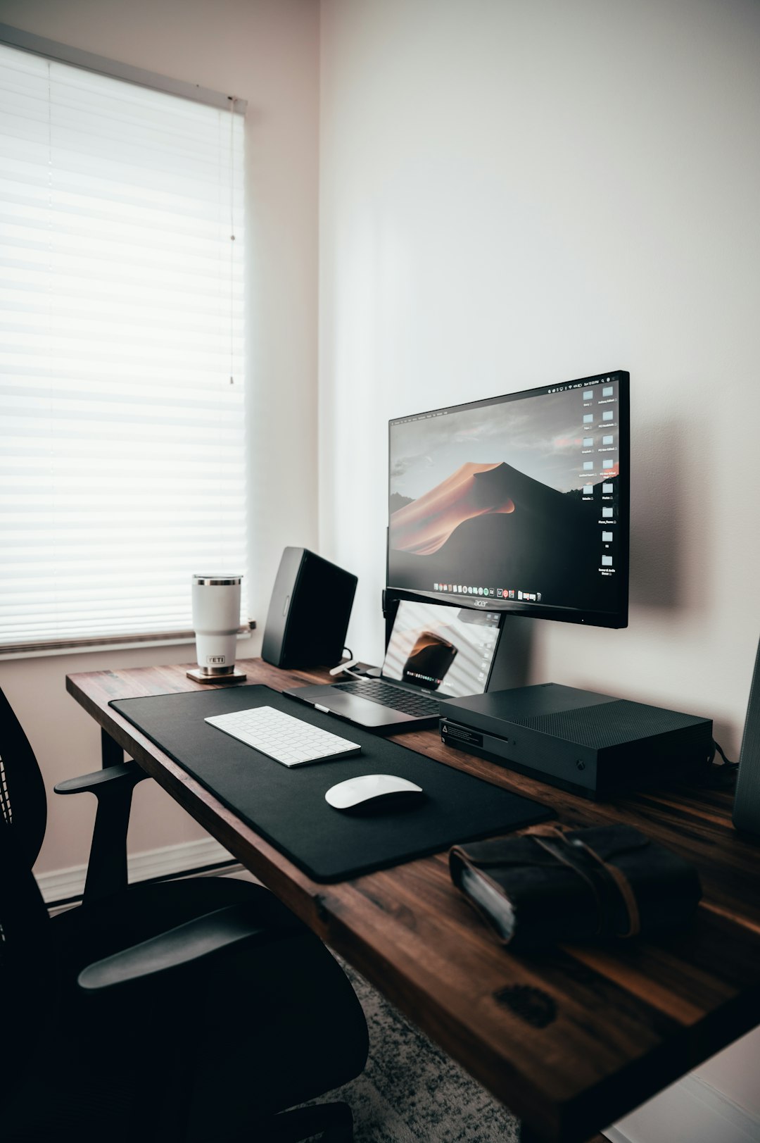 Desktop tower computer near window