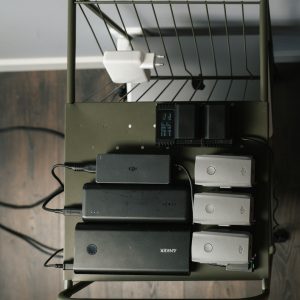 Electronic devices on a shelf