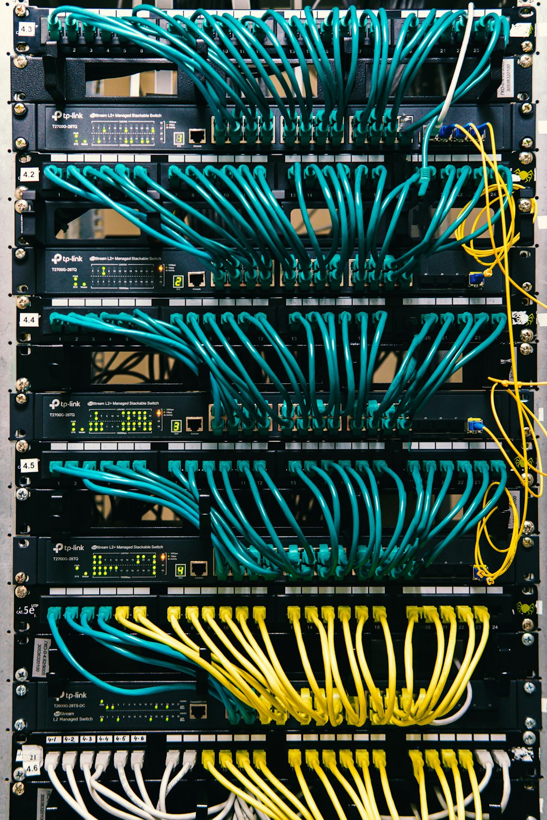 Server rack with network cabling