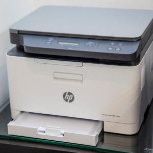 White and gray all-in-one office printer